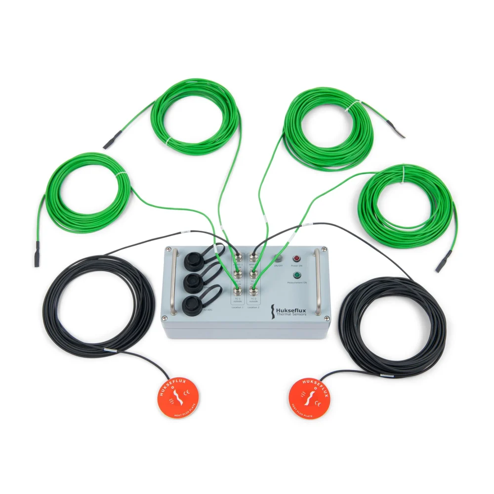 A TRSYS01 Measurement System with all of the cords next to it and plugged in.